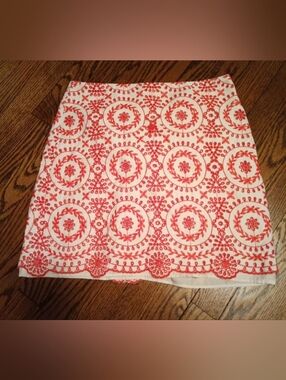 LOFT Cream With Coral Embroidery Skirt 4